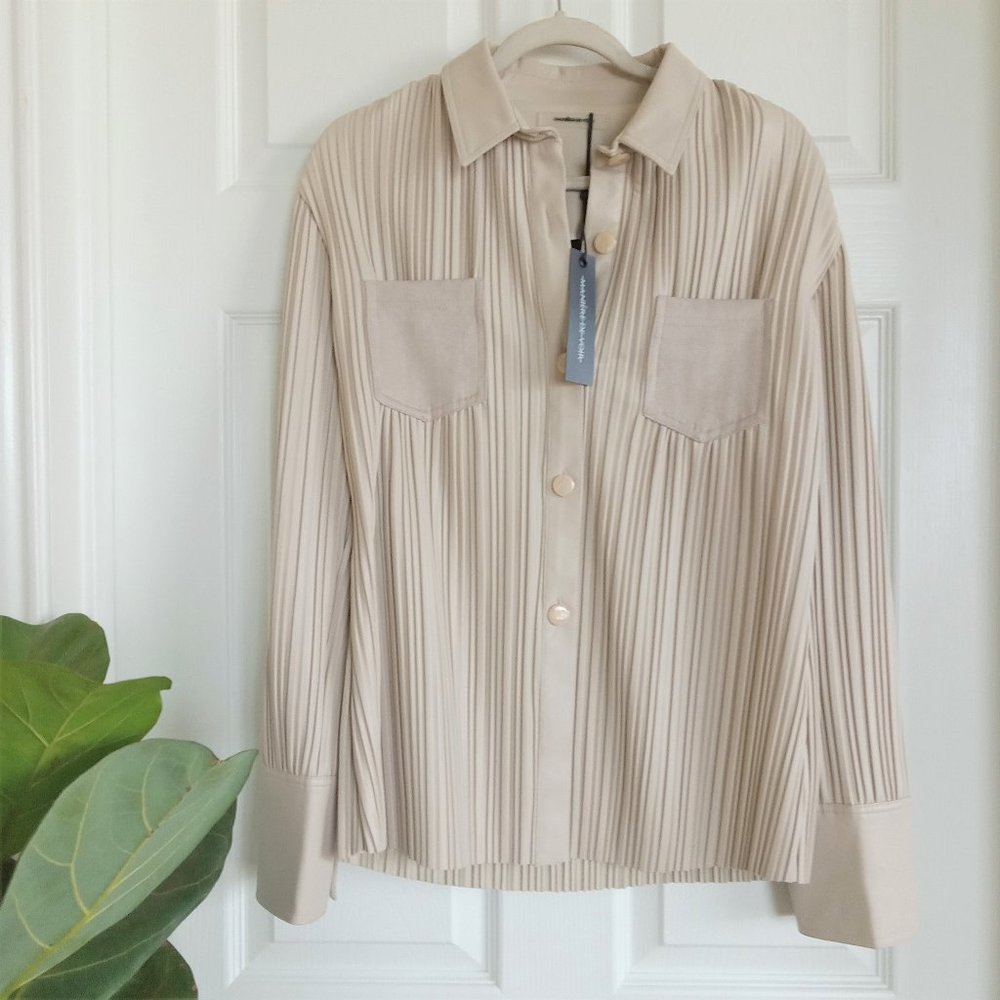 Maniere De Voir Faux Leather Button Down Shacket